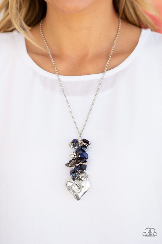 Paparazzi Necklace ~ Beach Buzz - Blue Butterfy and Heart Charm Lanyard