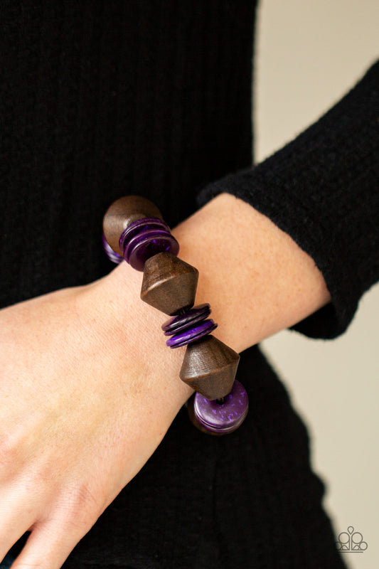 Paparazzi Bermuda Boardwalk - Purple Wooden Bracelet #P9SE-PRXX-150XX. Get Free Shipping!