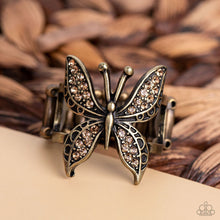 Load image into Gallery viewer, Blinged Out Butterfly Brass Ring Paparazzi $5 Jewelry. Subscribe &amp; Save. #P4WH-BRXX-098XX
