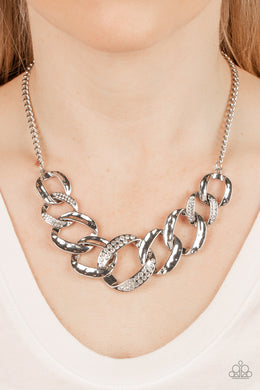 Bombshell Bling White Rhinestones Necklace Paparazzi Accessories. #P2IN-WTXX-044XX. Free Shipping. 