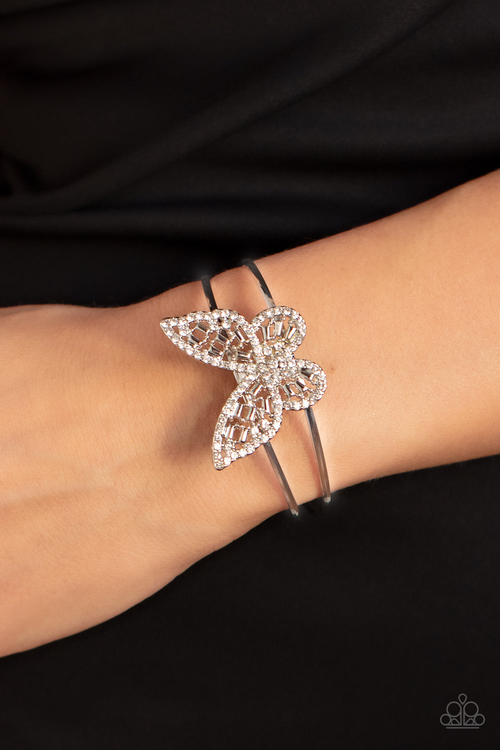 Butterfly Bella White Dainty Cuff Bracelet Paparazzi Accessories. #P9WH-WTXX-248FS. Free Shipping.