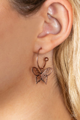 Paparazzi Butterfly Freestyle Copper Hoop Earrings at AainaasTreasureBox. Subscribe & Save!