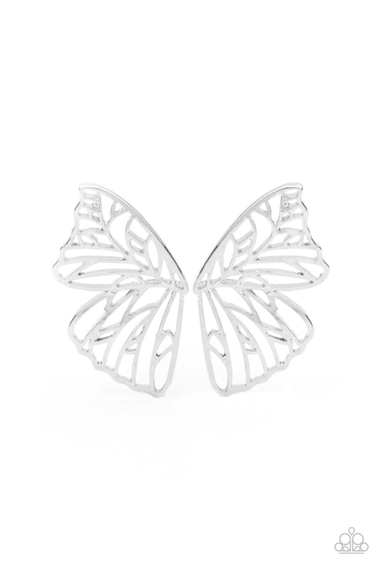 Butterfly Frills - Silver - August 2021 Life Of the Party Paparazzi Accessories