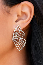 Load image into Gallery viewer, Paparazzi Earrings ~ Butterfly Frills - Silver - August 2021 Life Of the Party Exclusive Earring
