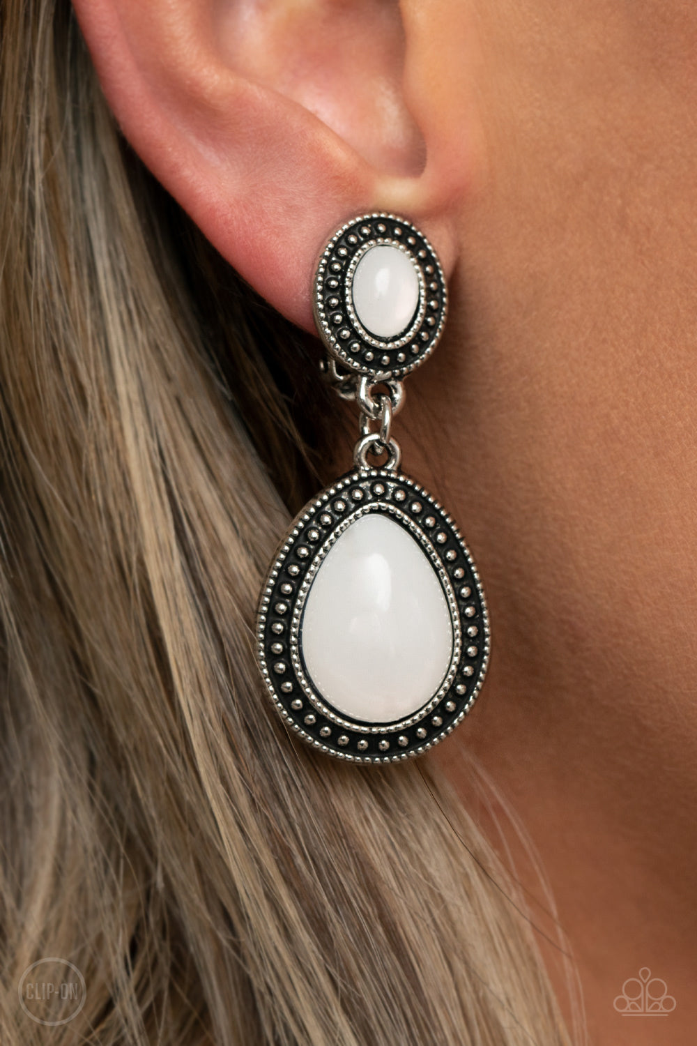 Paparazzi Carefree Clairvoyance - White Clip-On Earring