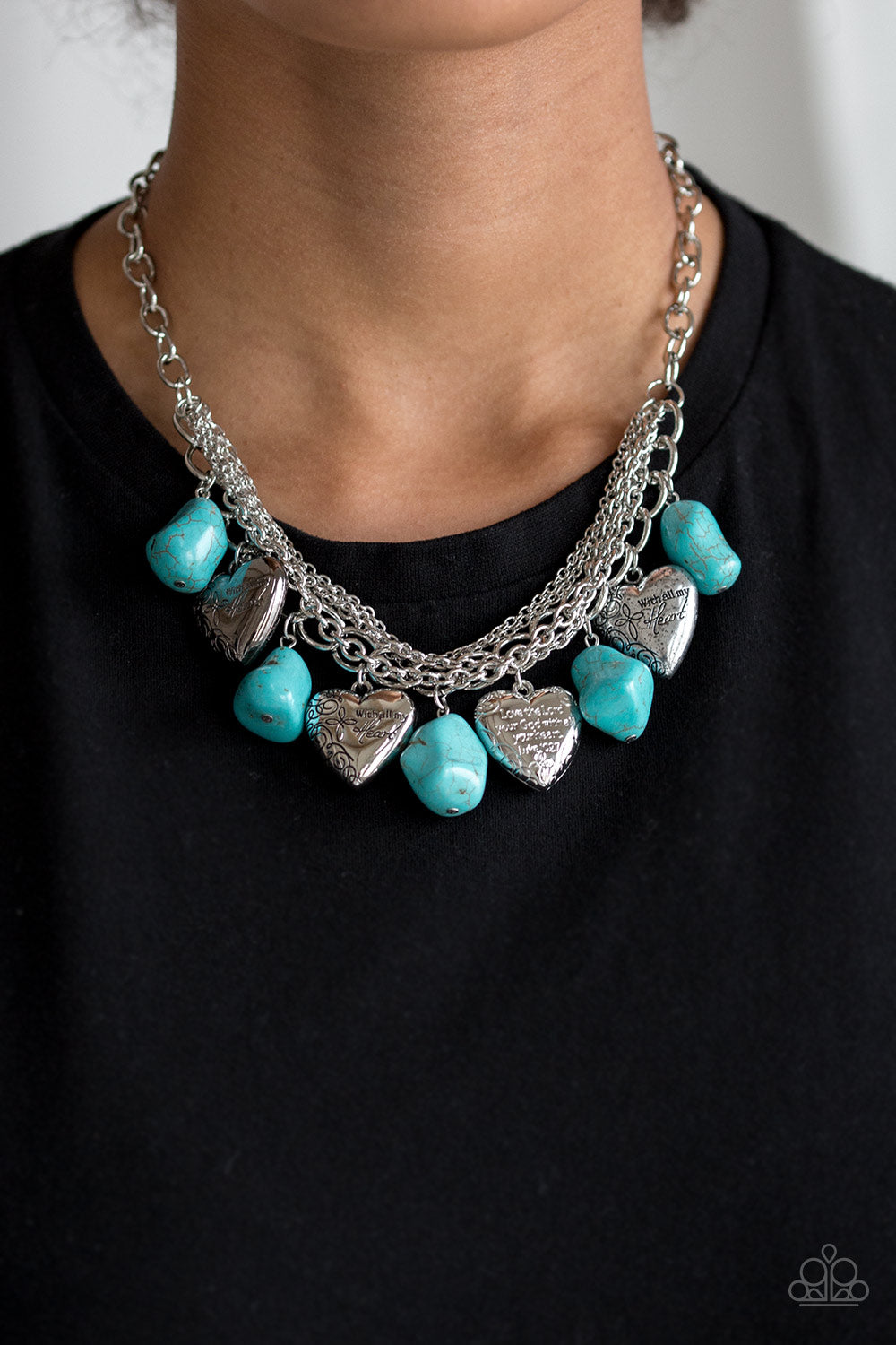 Paparazzi Change Of Heart Blue Luke Necklace.  #P2ST-BLXX-052XX. Get Free Shipping. Includes earring