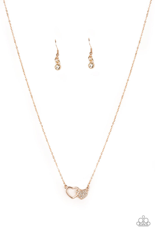 Charming Couple - Rose Gold Necklace Paparazzi Accessories $5 Dainty Necklaces with a heart