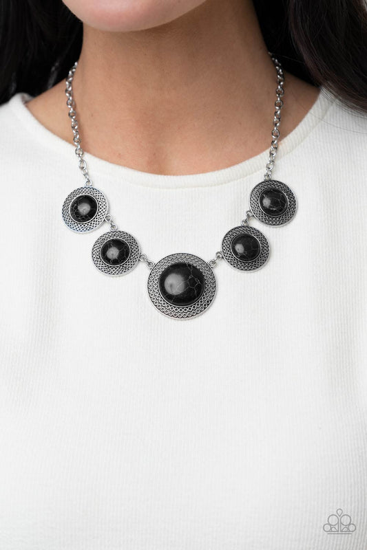 Circle The Wagons Black Stone Necklace Paparazzi Accessories. Get Free Shipping.#P2SE-BKXX-299XX