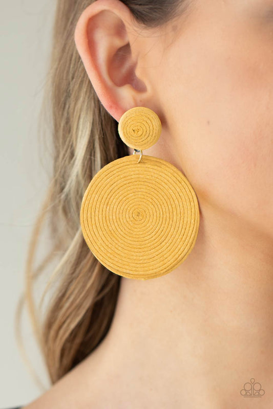Paparazzi Earring ~ Circulate The Room - Yellow Spiral Post Earring