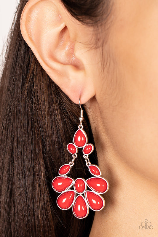 Paparazzi Colorfully Canopy Red Earrings. Free Shipping. #P5WH-RDXX-150XX. Oval teardrop earrings