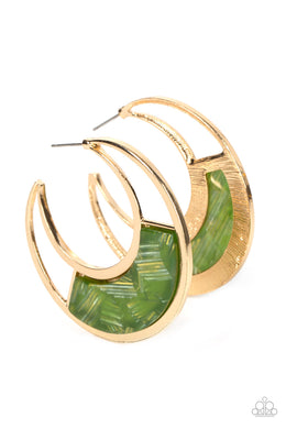 Contemporary Curves Green Hoop Earring Paparazzi Accessories. #P5HO-GRXX-025XX. Free Shipping