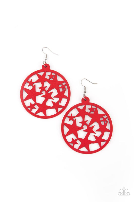Paparazzi Cosmic Paradise Red Earrings. Wooden Star Cut-out. #P5SE-RDXX-182XX. Subscribe & Save. 