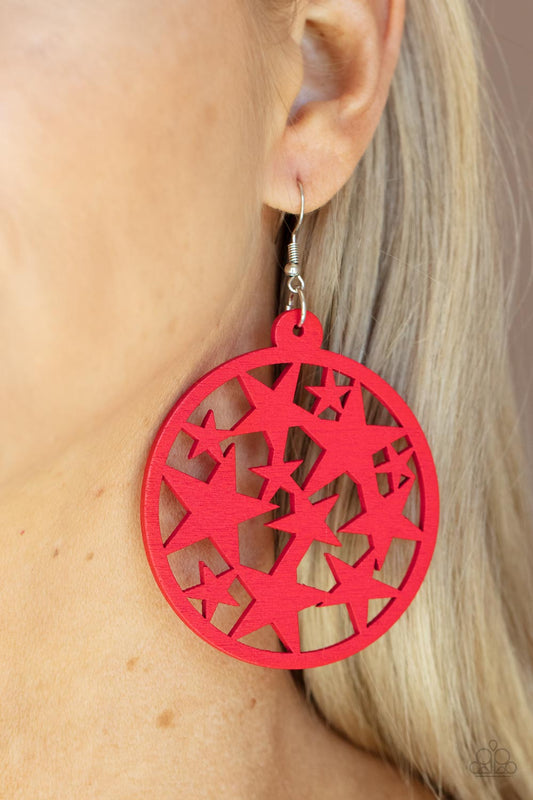 Cosmic Paradise Red Wooden Earrings Paparazzi Accessories. #P5SE-RDXX-182XX. Free Shipping. 