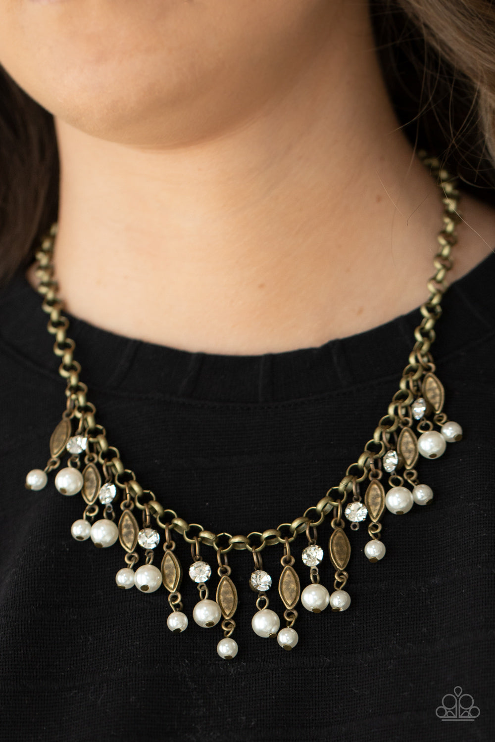 Paparazzi Necklace ~ Cosmopolitan Couture - Brass and Pearl Necklace