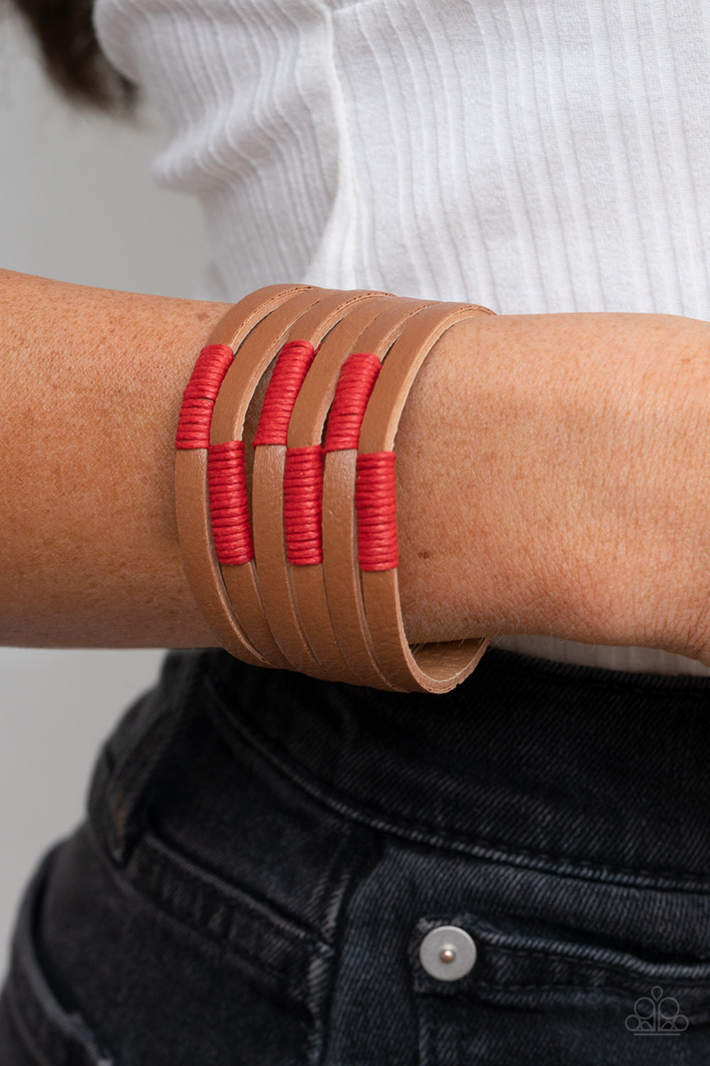 Country Colors Red Suede Leather Wrap Bracelet Paparazzi Accessories. Get Free Shipping. 