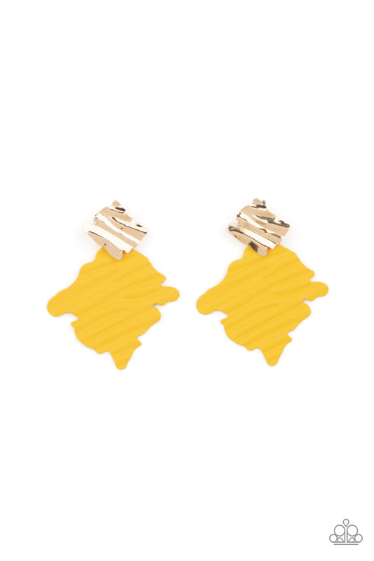 Paparazzi Earring Crimped Couture - Yellow Earring Post Style Mustard Paparazzi Accessories