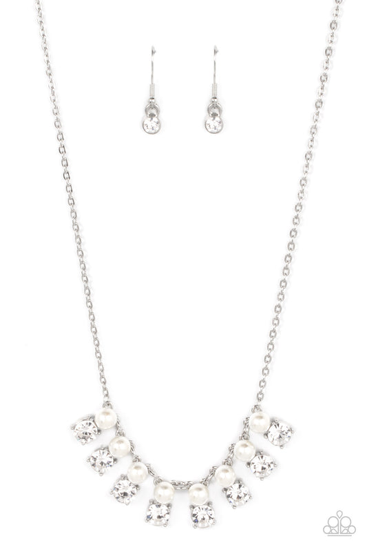 Paparazzi Dashingly Duchess White Necklace. #P2RE-WTXX-559XX. Subscribe & Save!