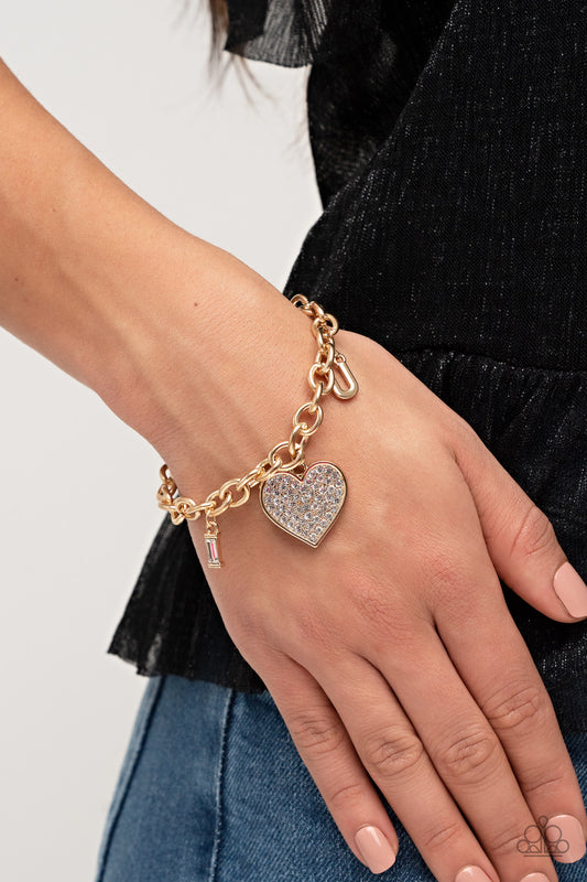 Paparazzi Declaration of Love - Gold Chain Bracelet With I Heart U Letter Charms #P9WH-GDXX-117FG