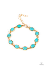 Load image into Gallery viewer, Desert Day Trip Blue Stone Bracelet in Gold Frame Paparazzi Accessories
