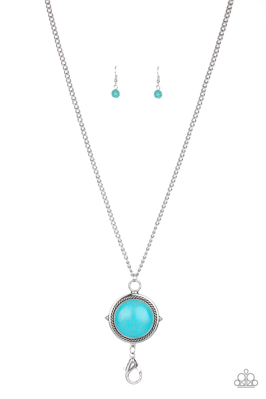 Desert Equinox - Blue Necklace Paparazzi Accessories Turquoise Stone Lanyard