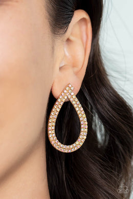 Diva Dust Gold Iridescent Post Earrings Paparazzi Accessories. #P5PO-GDXX-218XX. Teardrop earring