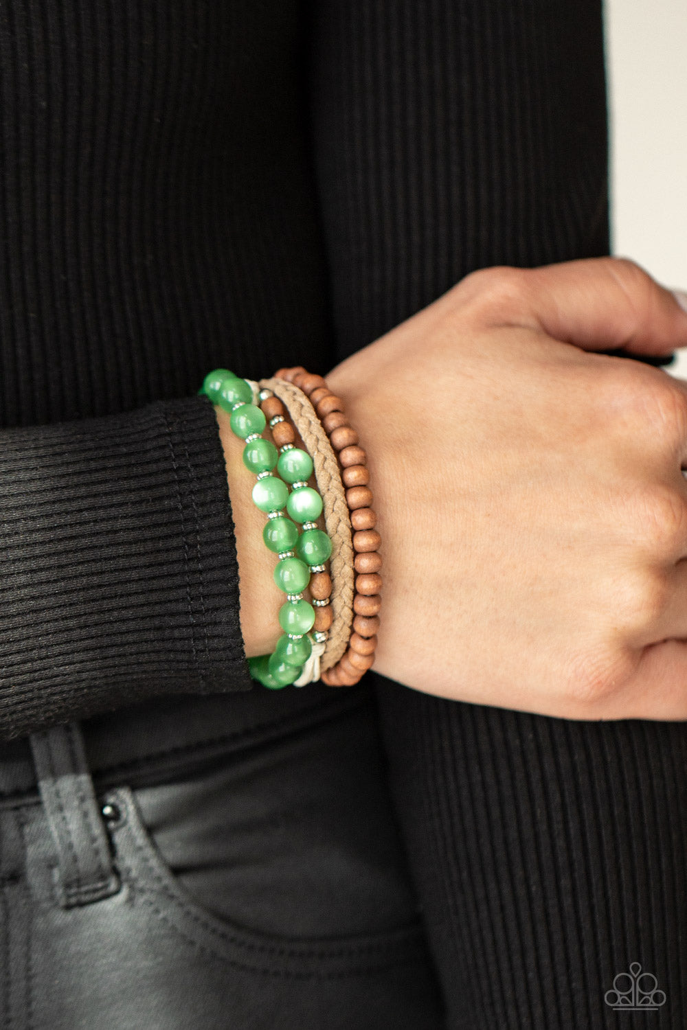 Down HOMESPUN Green Urban Bracelet Paparazzi Accessories. Get Free Shipping. #P9UR-GRXX-166XX
