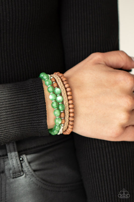 Down HOMESPUN Green Urban Bracelet Paparazzi Accessories. Get Free Shipping. #P9UR-GRXX-166XX