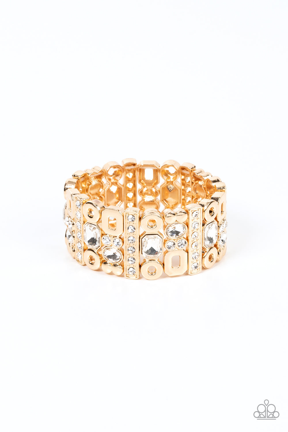Paparazzi Dynamically Diverse Gold Stretchy Bracelet. #P9ST-GDXX-041XX. Get Free Shipping!