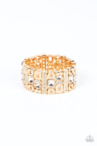 Paparazzi Dynamically Diverse Gold Stretchy Bracelet. #P9ST-GDXX-041XX. Get Free Shipping!