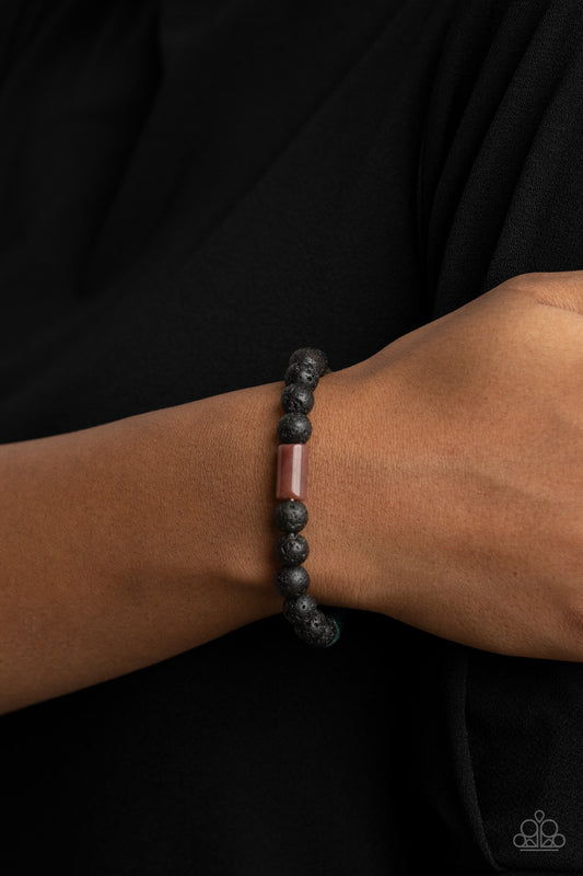 Paparazzi Bracelet ~ Earthy Energy - Green Beads and Black Lava Rock Bracelet