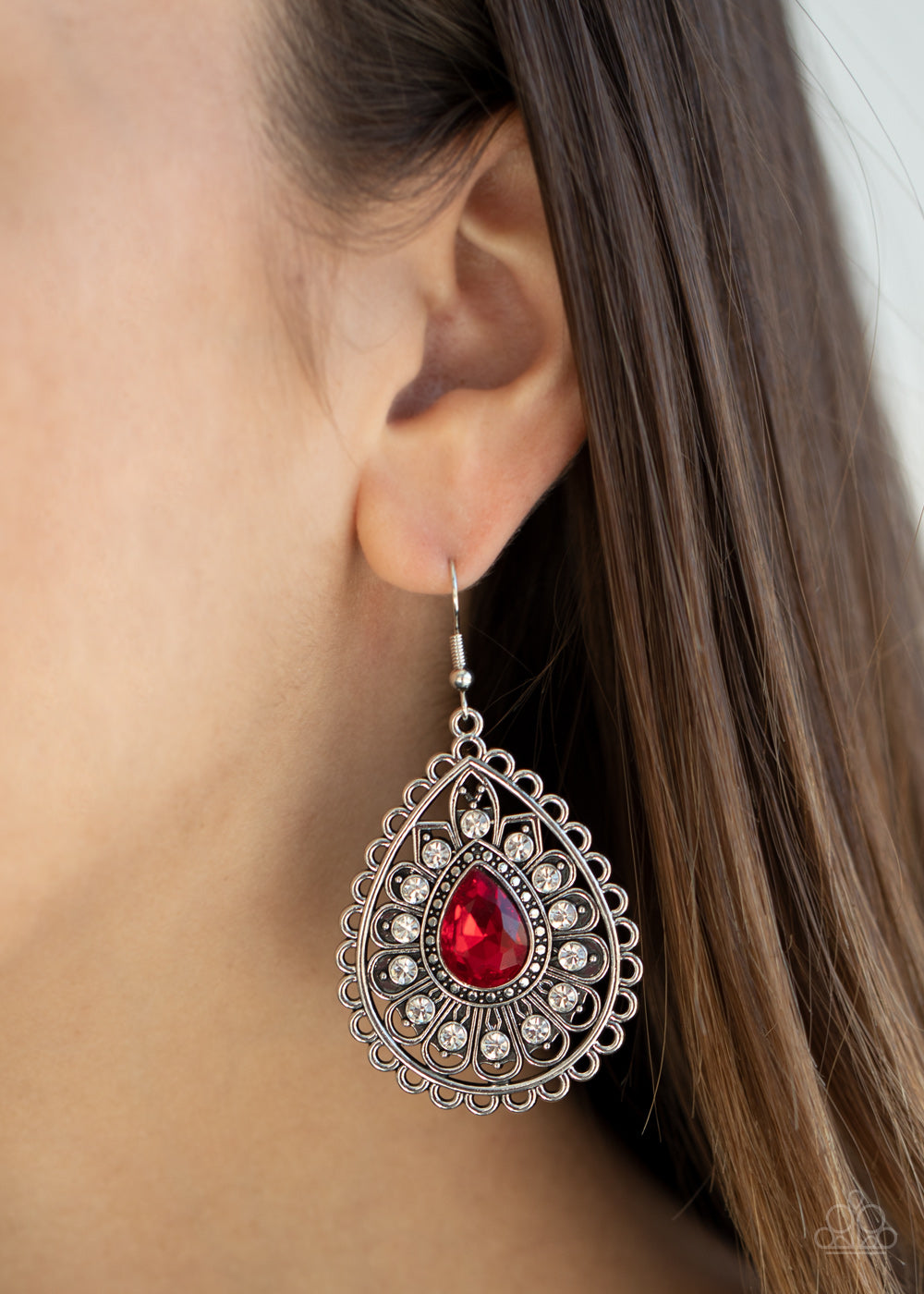 Paparazzi Earring ~ Eat, Drink, and BEAM Merry - Red Earring