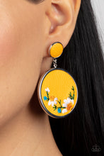 Load image into Gallery viewer, Embroidered Gardens Yellow Earrings Paparazzi Accessories . #P5PO-YWXX-030XX. Leather Post Earring
