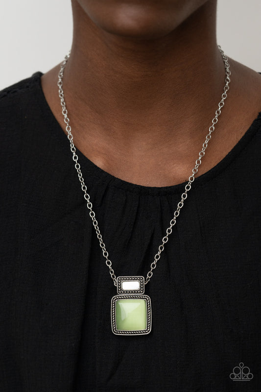 Paparazzi Ethereally Elemental Green Necklace. Ash Green Cat's eye stone pendant.  #P2RE-GRXX-229XX