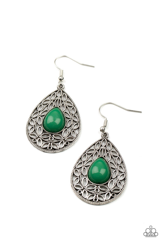 Paparazzi Earring ~ Fanciful Droplets - Green Leprechaun teardrop bead Earring
