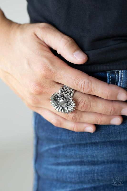 Paparazzi Farmstead Fashion - Silver Ring Daisy Floral Pattern