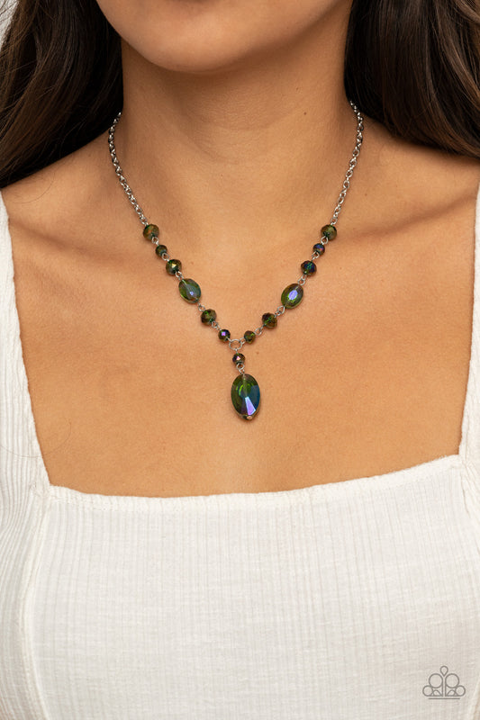 Paparazzi Necklace ~ Fashionista Week - Green Iridescent Dainty Necklace