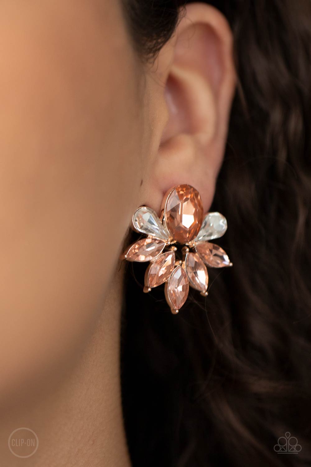 Paparazzi Earring ~ Fearless Finesse - Rose Gold Clip-On Earring