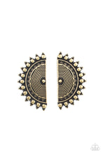 Load image into Gallery viewer, Paparazzi Fiercely Fanned Out Brass Earring. Get Free Shipping. #P5PO-BRXX-051XX. Half moon post
