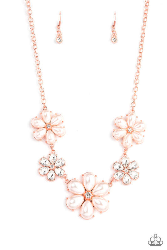 Paparazzi Fiercely Flowering Shiny Copper & Pearl Necklace. Subscribe & Save!! #P2ST-CPSH-107XX