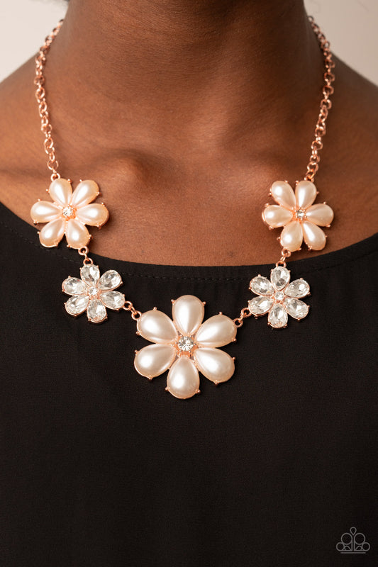 Fiercely Flowering Copper Necklace Paparazzi Accessories. Get Free Shipping! #P2ST-CPSH-107XX