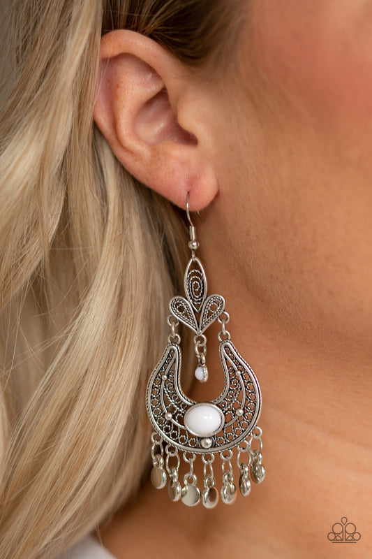 Paparazzi Fiesta Flair White Earring. Get Free Shipping. #P5WH-WTXX-171XX. Fishhook style Fringe