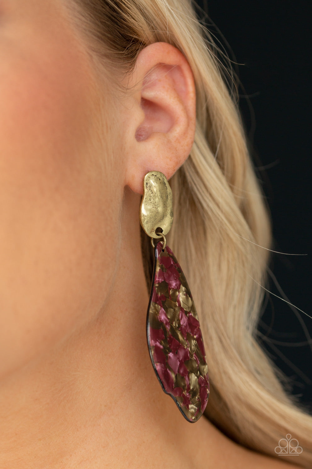 Paparazzi Earring ~ Fish Out of Water - Brass Acrylic Post Earring Marble Finish