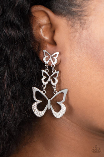 Flamboyant Flutter Silver Earrings Paparazzi Accessories. Get Free Shipping! #P5PO-WTXX-305XX
