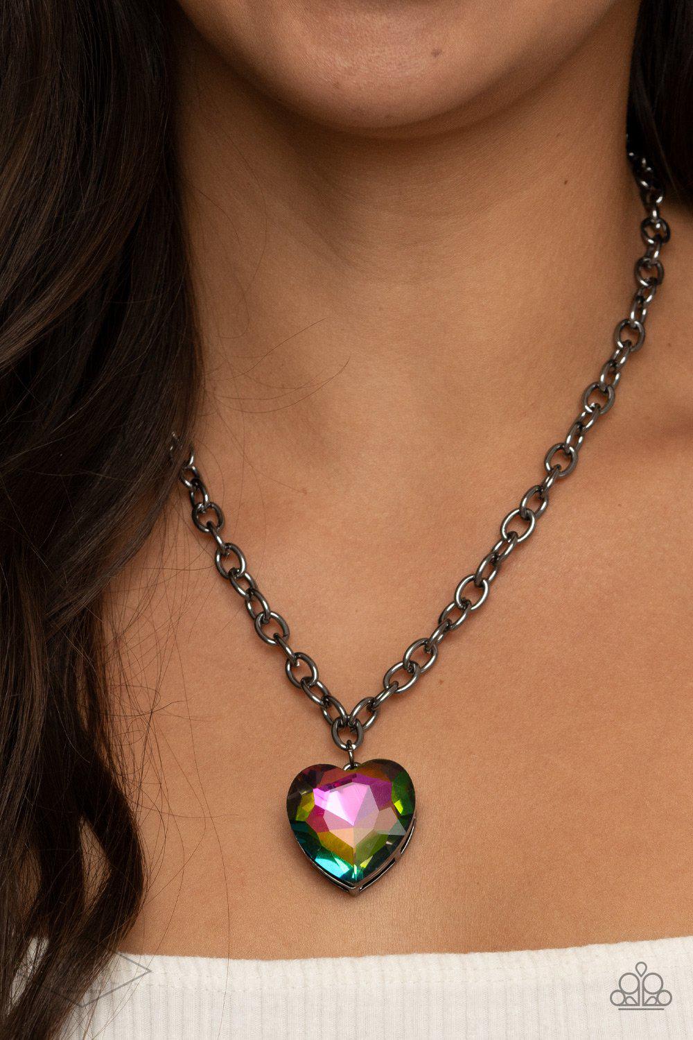 Paparazzi Necklace ~ Flirtatiously Flashy - Multi Oil Spill Heart Necklace