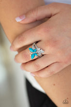 Load image into Gallery viewer, Paparazzi Flutter Flirt - Blue Butterfly Ring with white rhinestone (#P4WH-BLXX-156XX)
