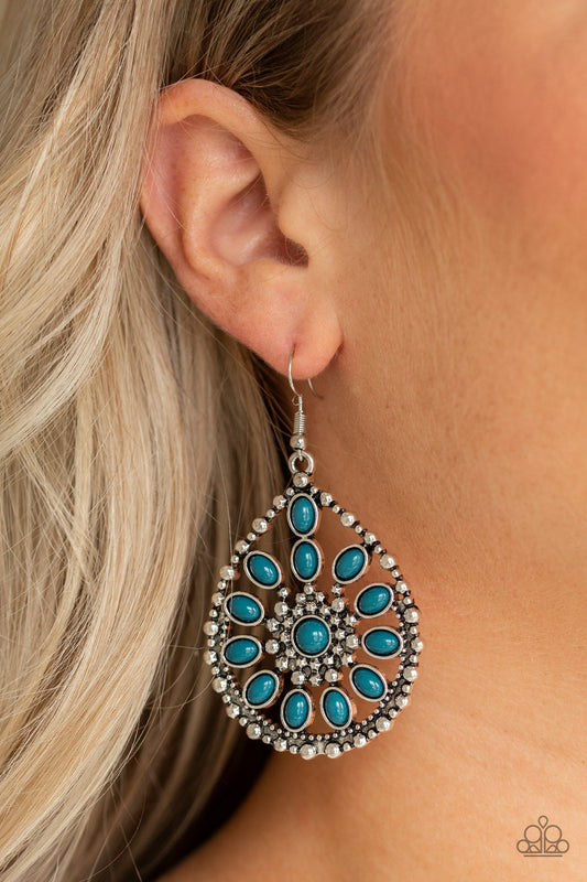 Paparazzi Free To Roam Blue Earrings. Floral pattern earring. Get Free Shipping. #P5WH-BLXX-220XX.