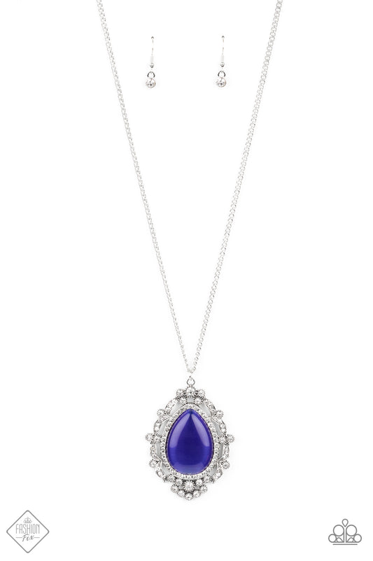 Frozen Gardens Blue Long Necklace Paparazzi Accessories Blue Moonstone Vintage Fashion Fix