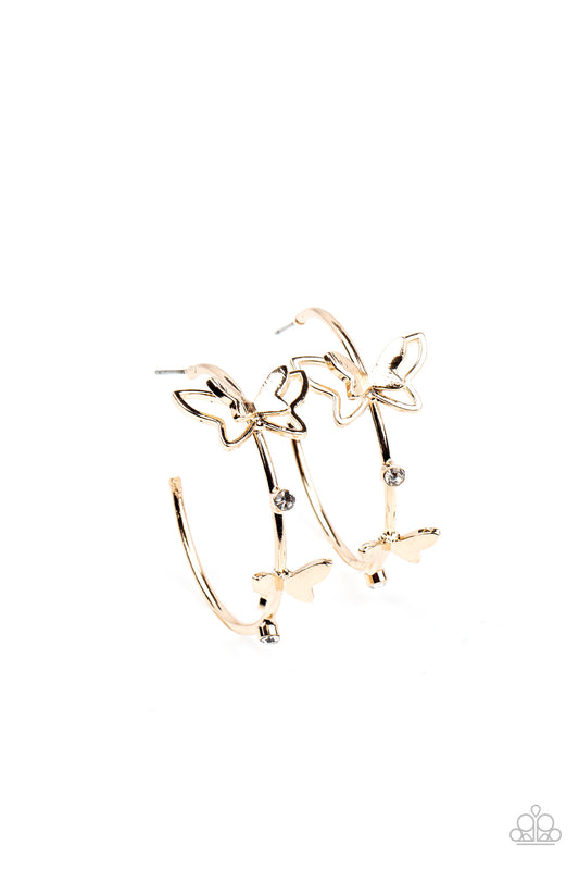 Paparazzi Full Out Flutter Gold Earrings. #P5HO-GDXX-213XX. Get Free Shipping!