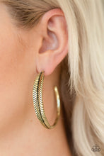 Load image into Gallery viewer, Paparazzi Earring ~ Funky Feathers - Brass
