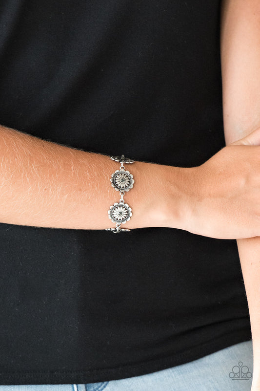 Paparazzi Funky Flower Child - Silver $5 Bracelet online at AainaasTreasureBox. #P9WH-SVXX-163XX